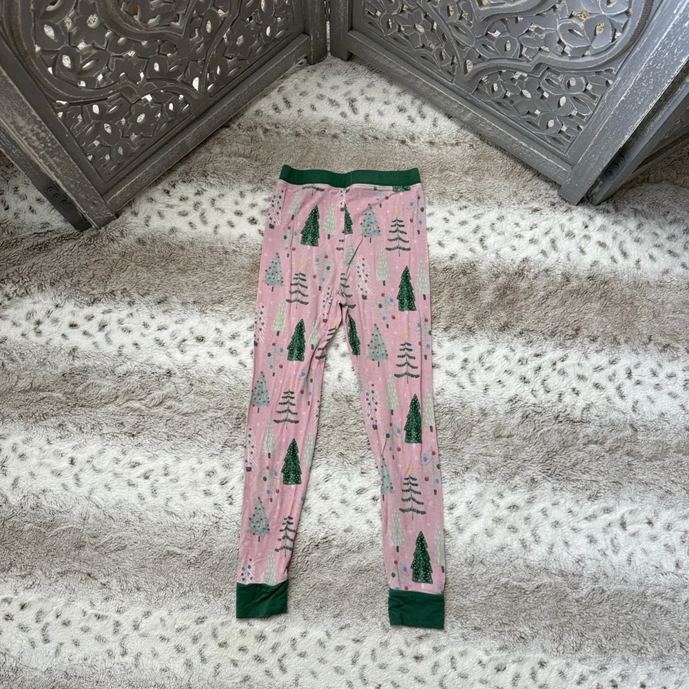 Little Sleepies pink green Christmas tree bamboo pajama pants girls 4T holiday